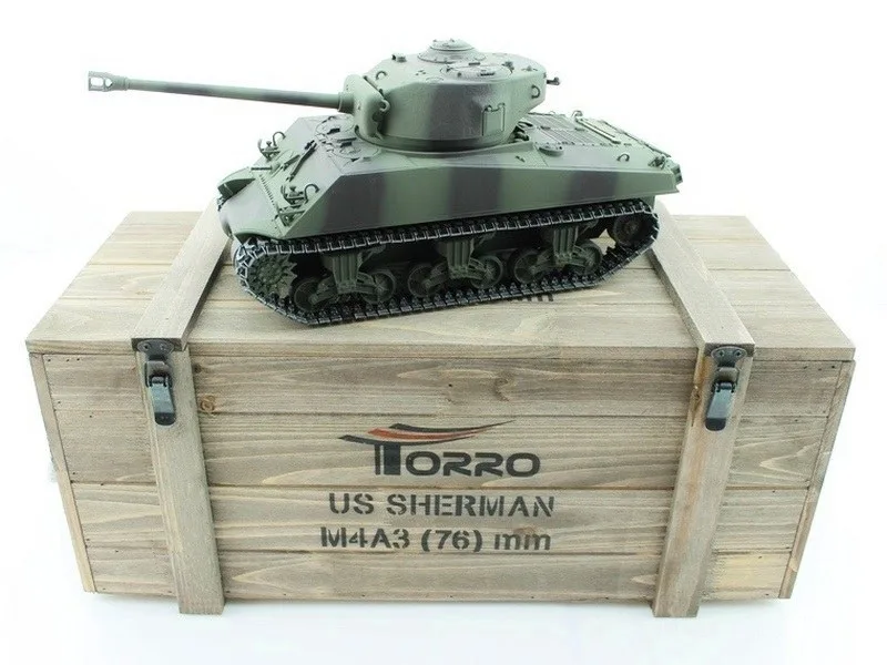 Танк радиоуправляемый Torro Sherman M4A3 76mm, 1/16 2.4G, ВВ-пушка, деревянный ящик TR1114213060