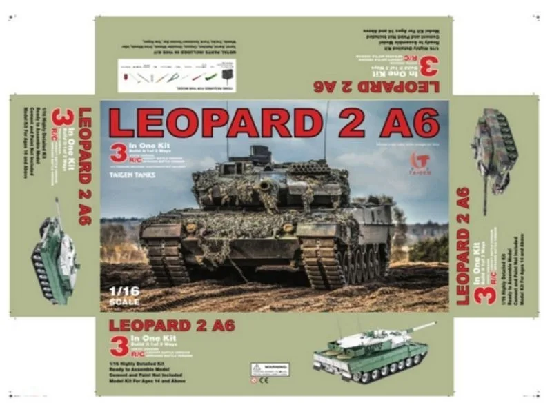 Набор для сборки радиоуправляемого танка Taigen 1/16 Leopard 2 A6 (Германия) METAL EDITION KIT 3 IN 1 TG3889-B-KIT