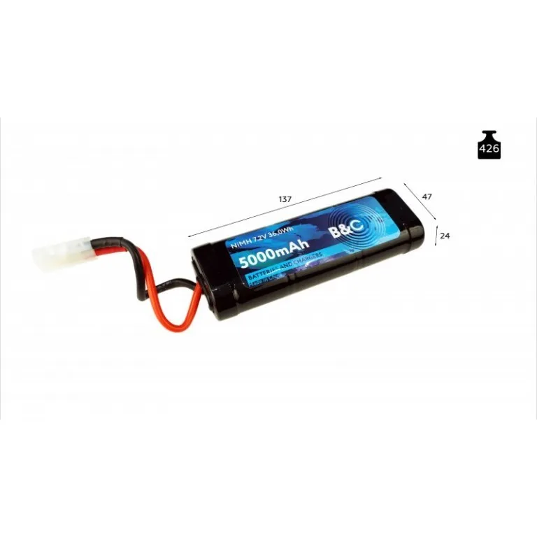 Аккумулятор Ni-Mh B&C 5000mAh, 7,2V, (Разъем Tamiya) B&C-5000-7.2V-S-TM
