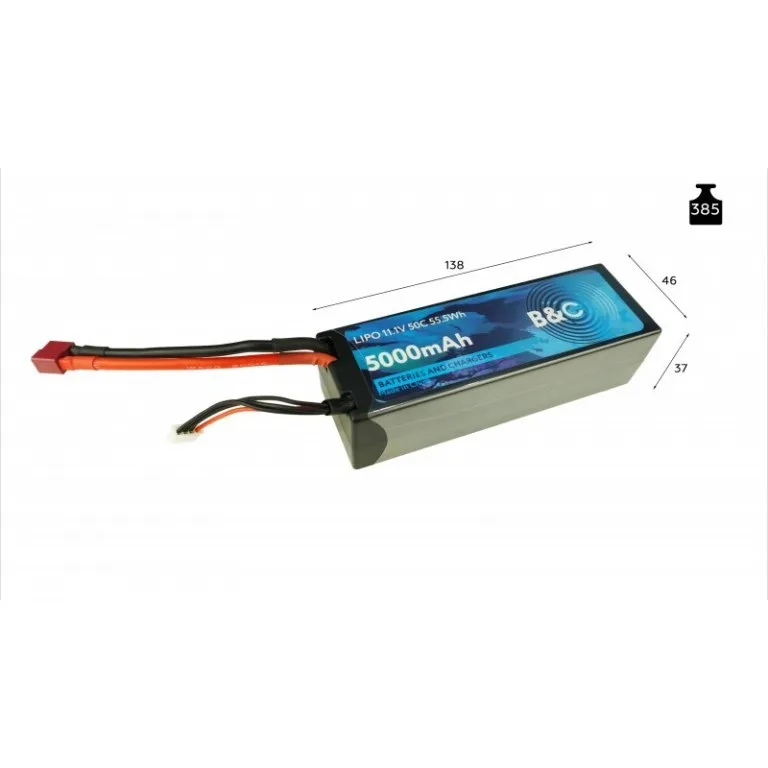 Аккумулятор LiPo B&C - 11.1v 5000mAh 50C (3S, Hardcase, разъём T-Plug) B&C-5000-3S-50-H-T
