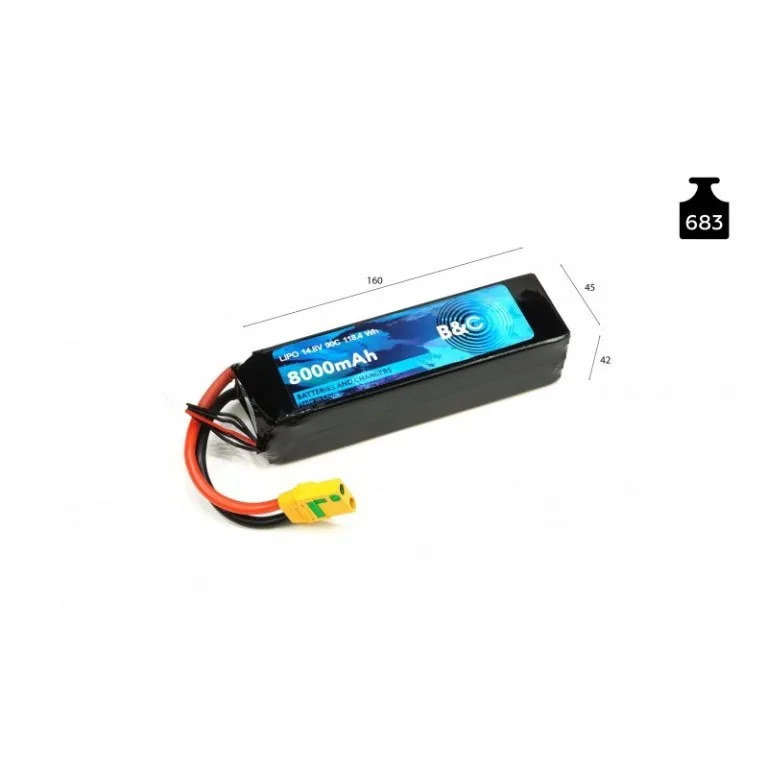 Аккумулятор LiPo B&C - 14.8v 8000mAh 90C (4S, Softcase, разъём XT-90) B&C-8000-4S-90-S