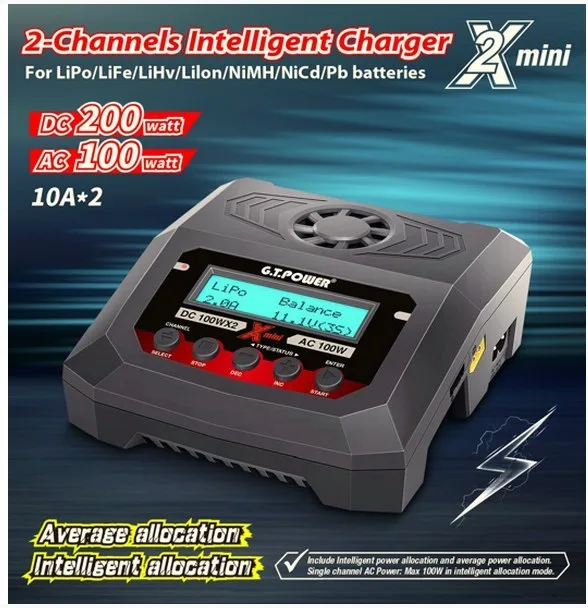 Универсальное зарядное устройство G.T.Power X2MINI Dual Power 19-26/220В, 10Aх2 GTP-X2MINI