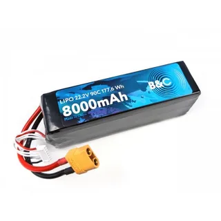 Аккумулятор LiPo B&C - 22.2v 8000мАч 90C (6S, Softcase, разъём XT-90) B&C-8000-6S-90-S-XT90
