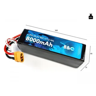 Аккумулятор LiPo B&C - 22.2v 8000мАч 90C (6S, Softcase, разъём XT-90) B&C-8000-6S-90-S-XT90 — фото 3
