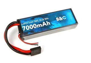 Аккумулятор Li-Po 7000 MAH 7.4v (2s), 50C, TRX, Hardcase B&C-7000-2S-50-H-TRX