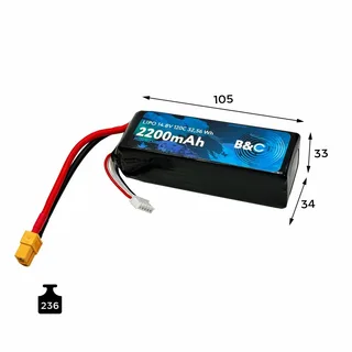 Аккумулятор Li-po B&C 2200 MAH 14.8v (4s) 120C, XT60, Soft case B&C-2200-4S-120-S-XT60 — фото 2