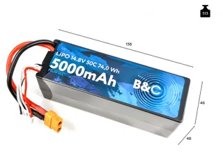 Аккумулятор Li-po B&C 5000 MAH 14.8v (4s) 50C, XT60, Hard case B&C-5000-4S-50-H-XT60 — фото 2