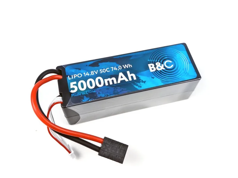Аккумулятор Li-po B&C 5000 MAH 14.8v (4s) 50C, TRX, Hard case B&C-5000-4S-50-H-TRX