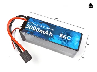Аккумулятор Li-po B&C 5000 MAH 14.8v (4s) 50C, TRX, Hard case B&C-5000-4S-50-H-TRX — фото 3