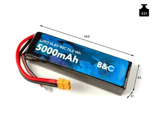 Аккумулятор Li-po B&C 5000 MAH 14.8V (4s) 90C, XT60, Soft case B&C-5000-4S-90-S-XT60 — фото 2