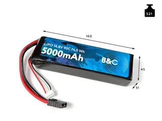 Аккумулятор Li-po B&C 5000 MAH 14.8V (4s) 90C, TRX, Soft case B&C-5000-4S-90-S-TRX — фото 2