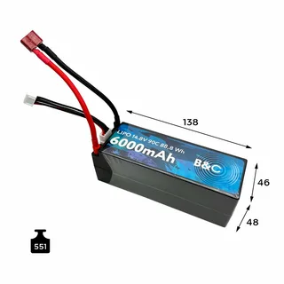 Аккумулятор Li-po B&C 6000 MAH 14.8v (4s) 90C, 5mm + T-Plug, Hard case B&C-6000-4S-90-H-T — фото 2