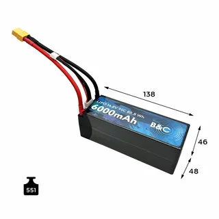 Аккумулятор Li-po B&C 6000 MAH 14.8v (4s) 90C, 5mm + XT60, Hard case B&C-6000-4S-90-H-XT60 — фото 2