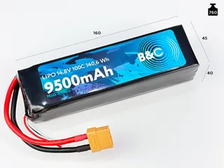 Аккумулятор Li-po B&C 9500 MAH 14.8V (4s) 100C, XT90, Soft case B&C-9500-4S-100-S-XT90 — фото 2