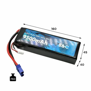 Аккумулятор Li-po B&C 9500 MAH 14.8V (4s) 100C, EC5, Soft case B&C-9500-4S-100-S-EC5 — фото 2
