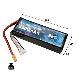 Аккумулятор Li-po B&C 3300 MAH 22.2v (6s) 120C, XT60, Soft case (для FPV дронов) B&C-3300-6S-120-S-XT60 — фото 2