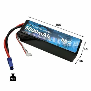 Аккумулятор Li-po B&C 5000 MAH 22.2V (6s) 90C, EC5, Soft case (Для Arrma моделей) B&C-5000-6S-90-S-EC5 — фото 2