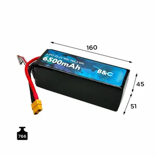 Аккумулятор Li-po B&C 6500 MAH 22.2V (6s) 90C, XT60, Soft case B&C-6500-6S-90-S-XT60 — фото 2