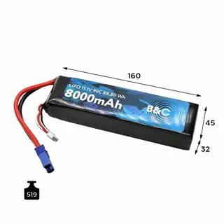 Аккумулятор Li-po B&C 8000 MAH 11.1V (3s) 90C, EC5, Soft case B&C-8000-3S-90-S-EC5 — фото 2