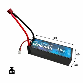 Аккумулятор Li-po B&C 6000 MAH 11.1v (3s) 90C, 5mm + T-plug, Hard case B&C-6000-3S-90-H-T — фото 2