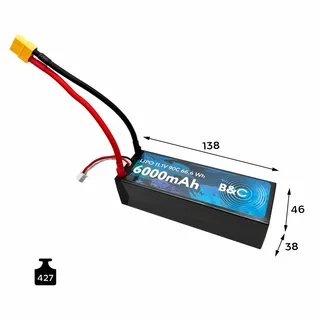 Аккумулятор Li-po B&C 6000 MAH 11.1v (3s) 90C, 5mm + XT60, Hard case B&C-6000-3S-90-H-XT60 — фото 2