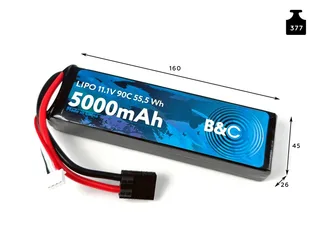 Аккумулятор Li-po B&C 5000 MAH 11.1V (3s) 90C, TRX, Soft case B&C-5000-3S-90-S-TRX — фото 2