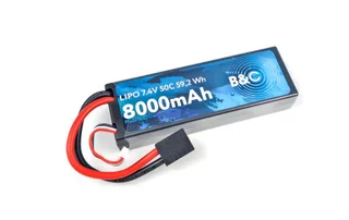 Аккумулятор Li-po B&C 8000 MAH 7.4v (2s), 50C, TRX, Hardcase B&C-8000-2S-50-H-TRX