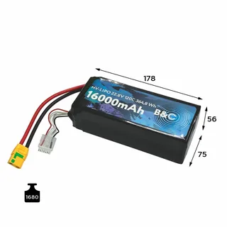 Аккумулятор Lipo B&C 16000 MAH 22.8V (6sHV) 120C, XT90S, Soft case B&C-16000-6SHV-120-S-XT90S — фото 2