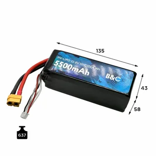 Аккумулятор Lipo B&C 5500 MAH 22.8v (6s HV), 120С, XT60, Softcase B&C-5500-6SHV-120-S-XT60 — фото 3
