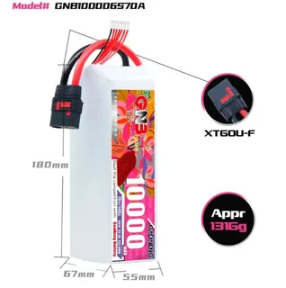 Аккумулятор Li-po Gaoneng GNB 10000mah 6S1P 22.2V 70C 67x55x180mm GNB100006S70A — фото 2