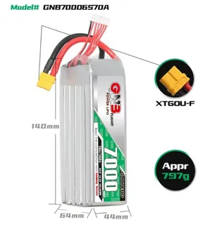 Аккумулятор Li-po Gaoneng GNB 7000mah 6S1P 22.2V 70C 64x44x140mm XT60 GNB70006S70A — фото 3
