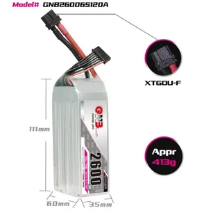 Аккумулятор Li-po Gaoneng GNB 2600mah 6S1P 22.2V 120C 60x35x111mm XT60 GNB26006S120A — фото 4