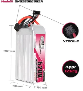 Аккумулятор Li-po Gaoneng GNB 5200mah 6S1P 22.2V 65C 56x44x142mm XT60 GNB52006S65A — фото 4