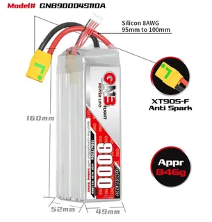 Аккумулятор Li-po Gaoneng GNB 9000mah 4S2P 14.8V 110C 52x49x160mm XT90 GNB90004S110A — фото 3