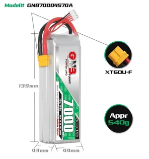 Аккумулятор Li-po Gaoneng GNB 7000mah 4S1P 14.8V 70C 43x44x139mm XT60 GNB70004S70A — фото 2