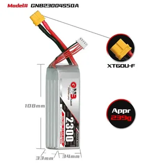 Аккумулятор Li-po Gaoneng GNB 2300mah 4S1P 14.8V 50C 33x34x108mm GNB23004S50A — фото 2