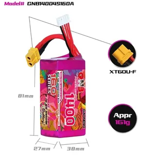 Аккумулятор Li-po Gaoneng GNB 1400mah 4S1P 14.8V 160C 27x38x81mm GNB14004S160A — фото 2
