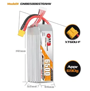 Аккумулятор Li-po Gaoneng GNB 6500mah 6S1P 22.8V HV 70C 52x44x141mm XT60 GNB65006S70AHV — фото 2