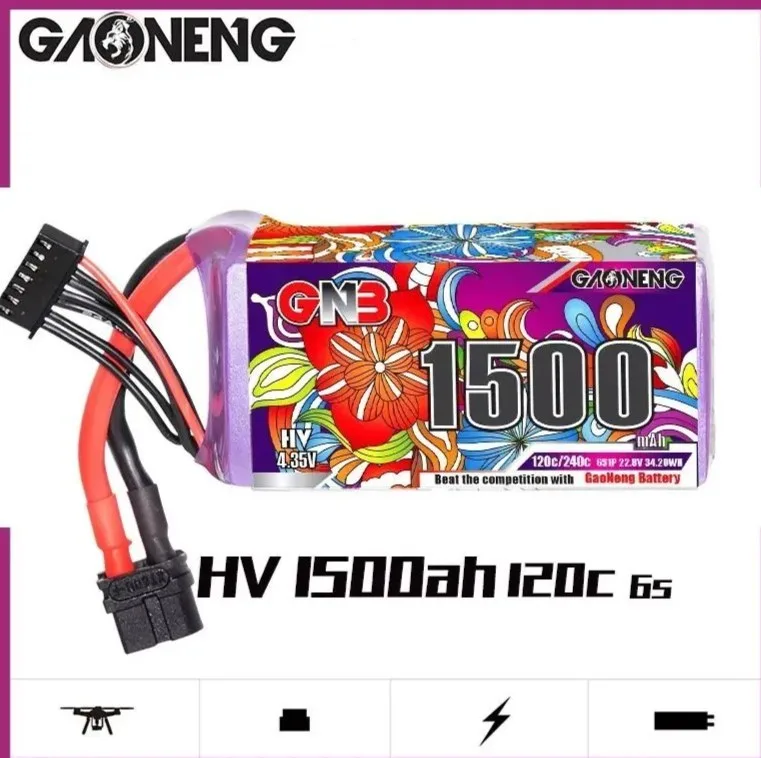 Аккумулятор Li-po Gaoneng GNB 1500mah 6S1P 22.8V HV 120C 38x38x79mm GNB15006S120AHV