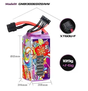 Аккумулятор Li-po Gaoneng GNB 1300mah 6S1P 22.8V HV 120C 34x38x80mm GNB13006S120AHV — фото 2