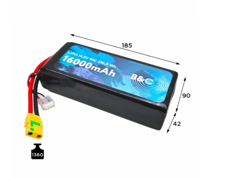LiPo аккумулятор B&C 16000 MAH 14.8V (4s) 90C, XT90S, Soft case B&C-16000-4S-90-S-XT90S