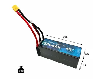 Аккумулятор LiPo B&C 7500 MAH 15.2v (4s HV), 120C, 5mm + XT60, Hardcase B&C-7500-4SHV-120-H-XT60 — фото 3