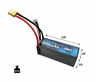 Аккумулятор LiPo B&C 7500 MAH 15.2v (4s HV), 120C, 5mm + XT90, Hardcase B&C-7500-4SHV-120-H-XT90 — фото 2