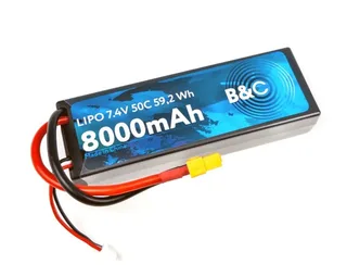 Аккумулятор Li-po B&C 8000 MAH 7.4v (2s), 50C, XT60, Hardcase B&C-8000-2S-50-H-XT60