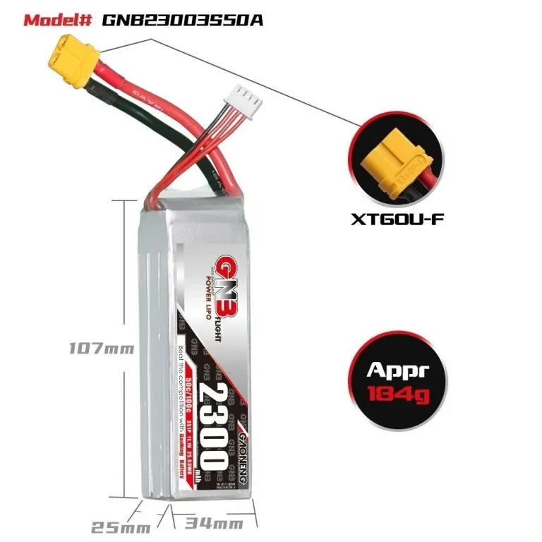Аккумулятор Li-po Gaoneng GNB 2300mah 3S1P 11.1V 50C 25x34x107mm GNB23003S50A-XT60