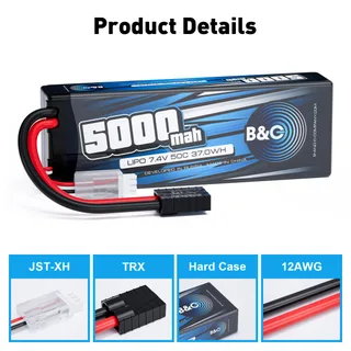 Аккумулятор Li-po B&C 5000 MAH 7.4v (2s), 50C, TRX, Hard case B&C-5000-2S-50-H-TRX — фото 3